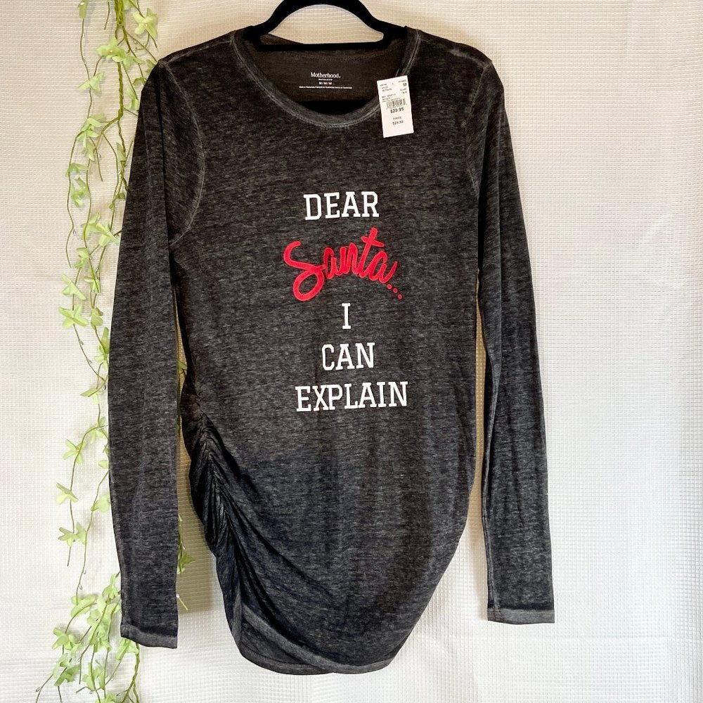 Motherhood Maternity Long Sleeve Scoop Neck Side Ruched T-Shirt Gray XSM - Picture 3 of 7